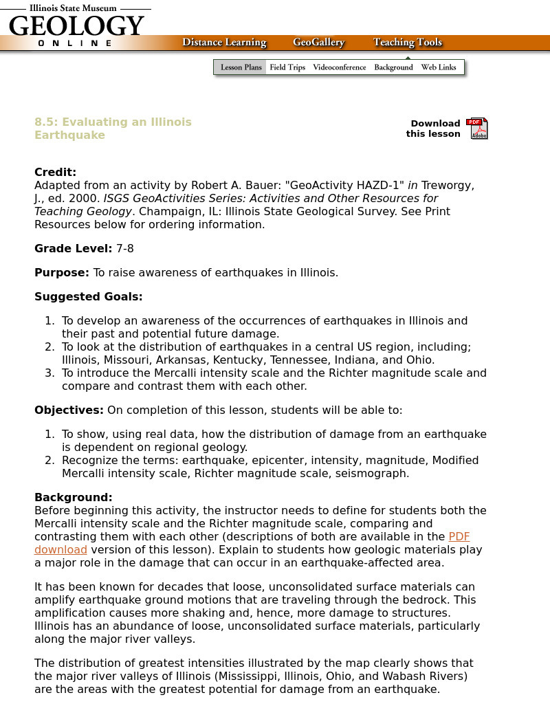 Evaluating an Illinois Earthquake Lesson Plan