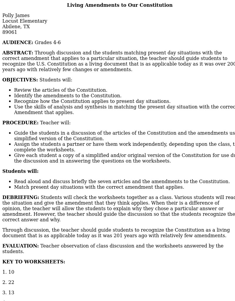 Living Amendments to Our Constitution Lesson Plan