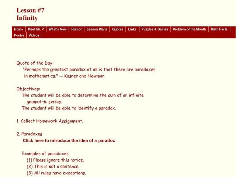 Infinity Lesson Plan