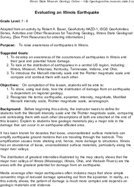 Evaluating an Illinois Earthquake Lesson Plan