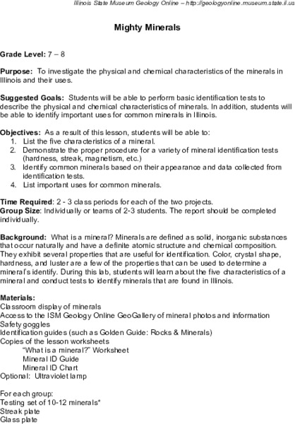 Mighty Minerals Lesson Plan