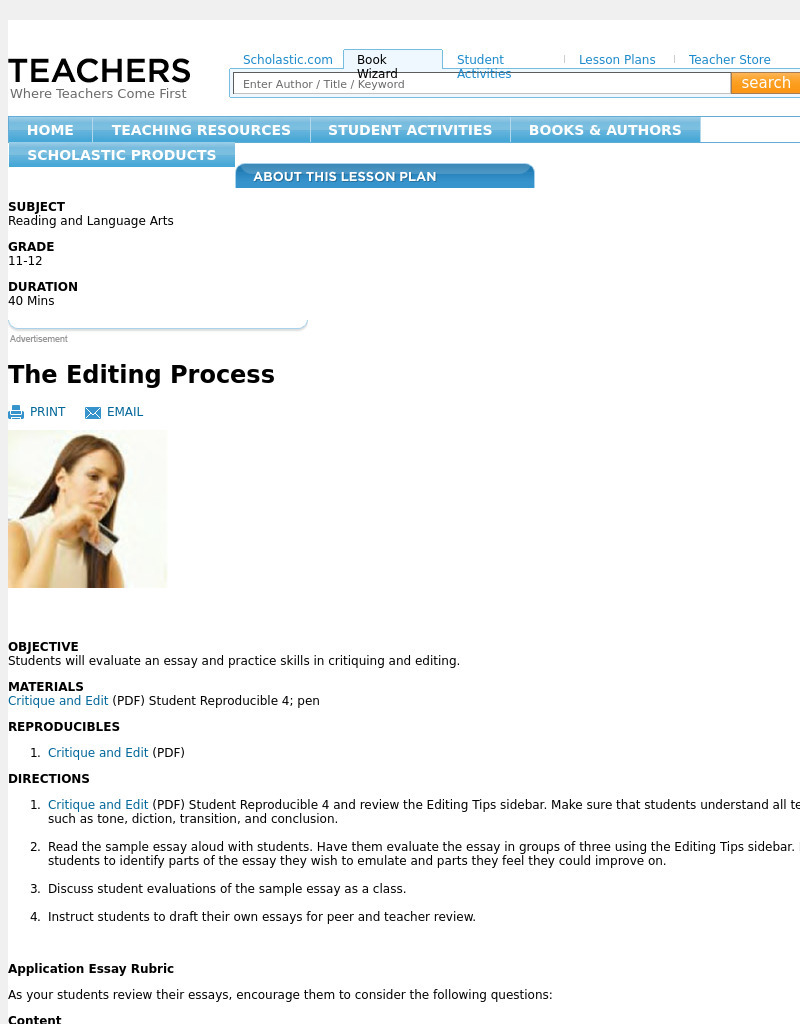 The Editing Process Lesson Plan
