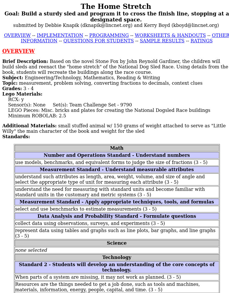 The Home Stretch Lesson Plan