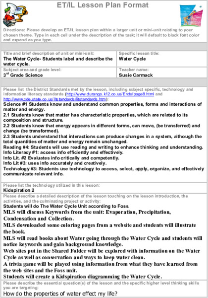 Water Cycle Lesson Plan