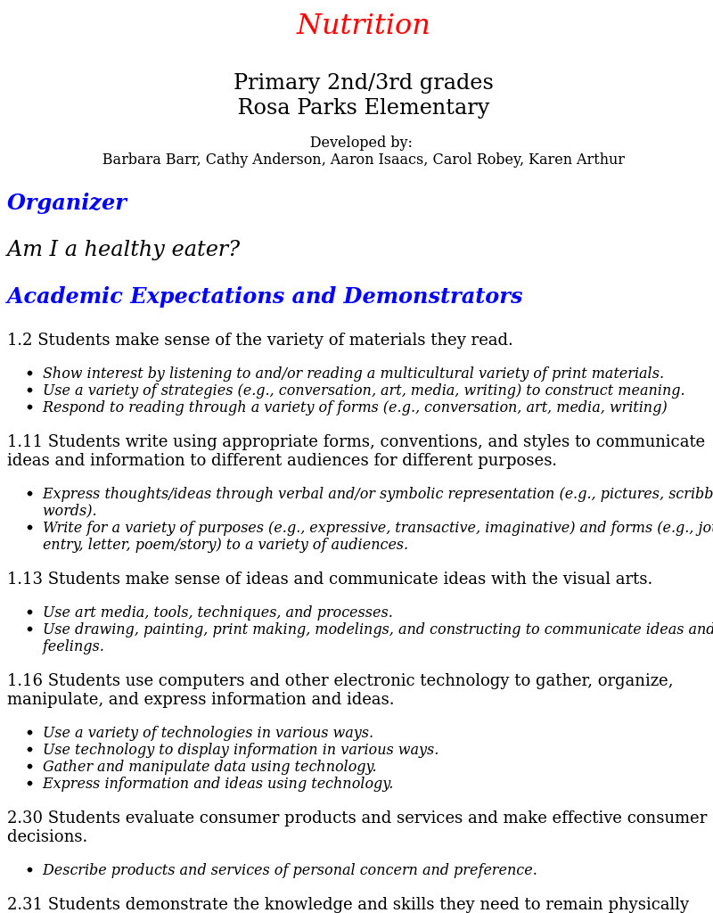 Nutrition Lesson Plan