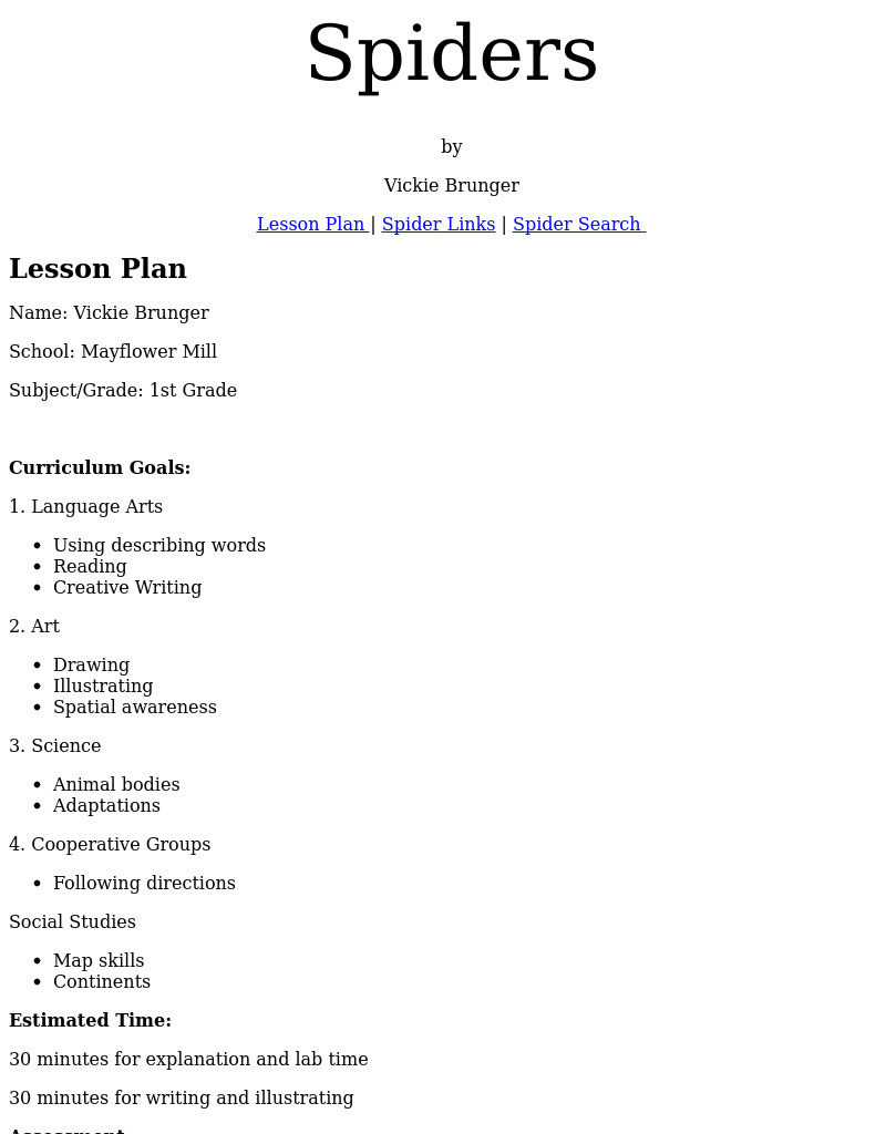 Spiders Lesson Plan