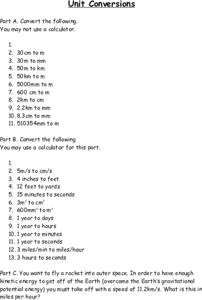 Unit Conversions Lesson Plan