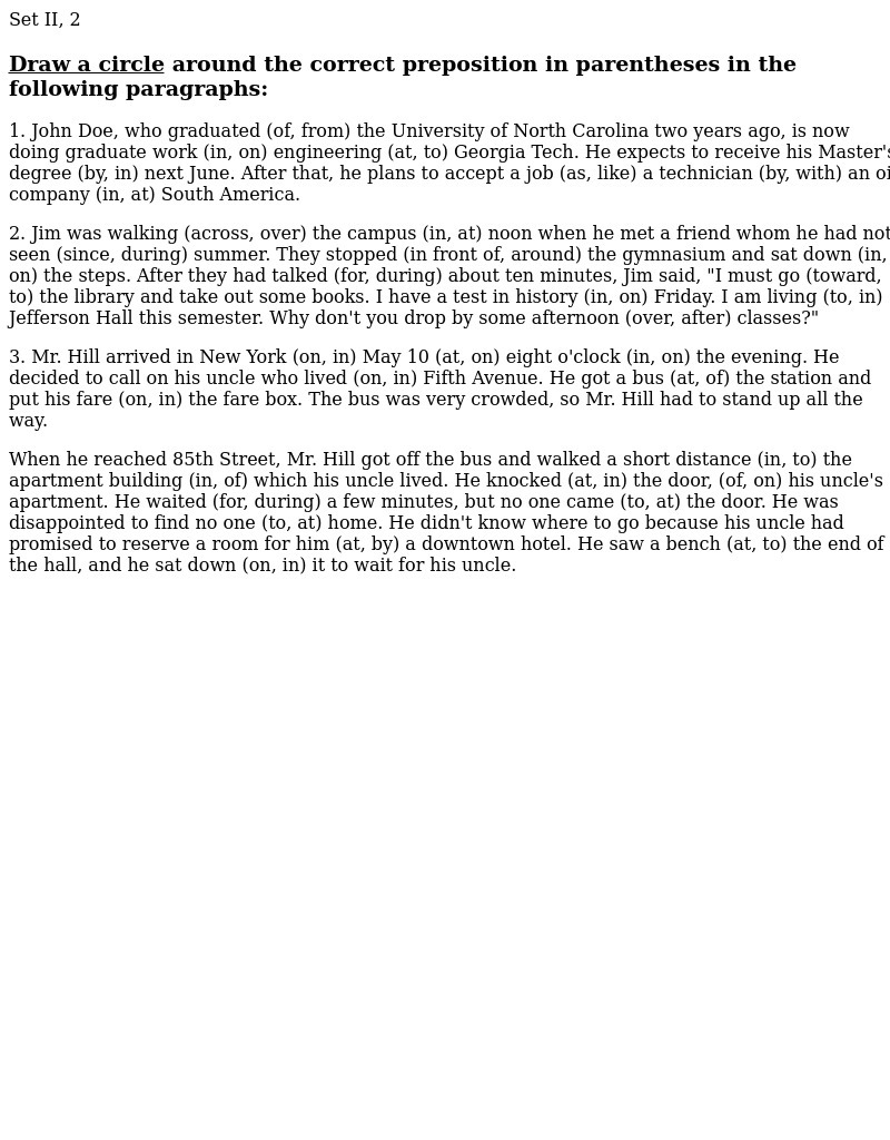 Prepositions Worksheet