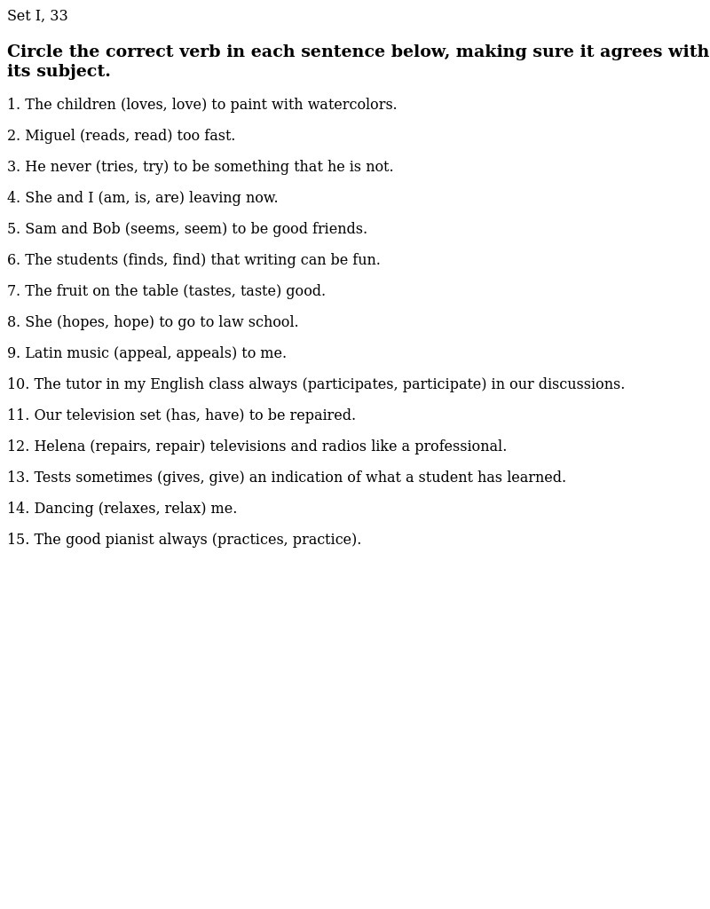 Subject/Verb Agreement Worksheet