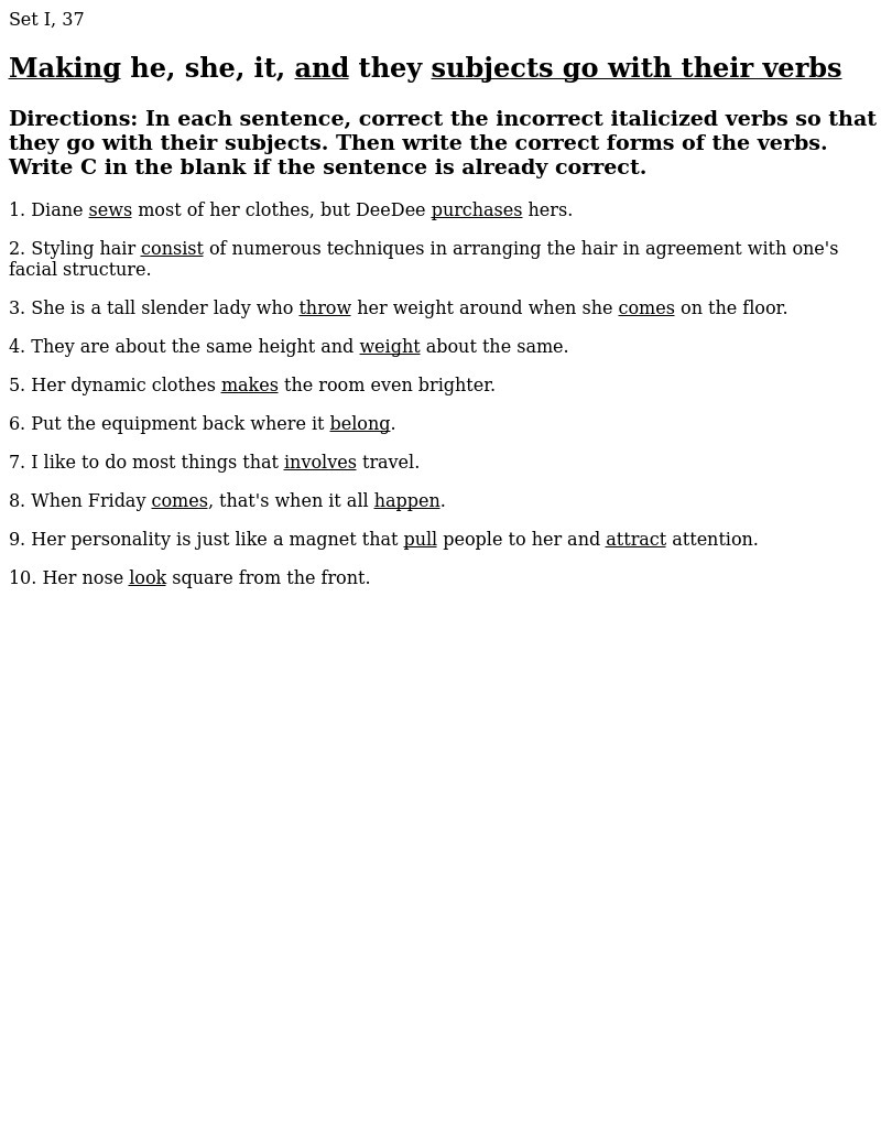 Subject/Verb Agreement Worksheet