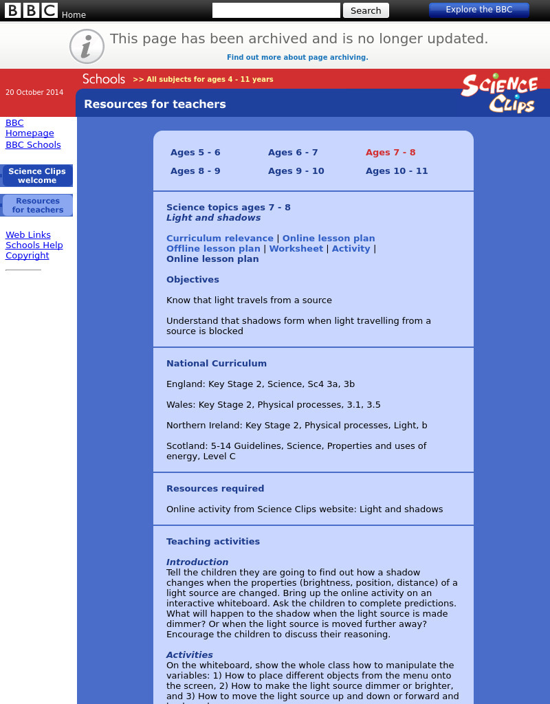 Light and Shadows Lesson Plan