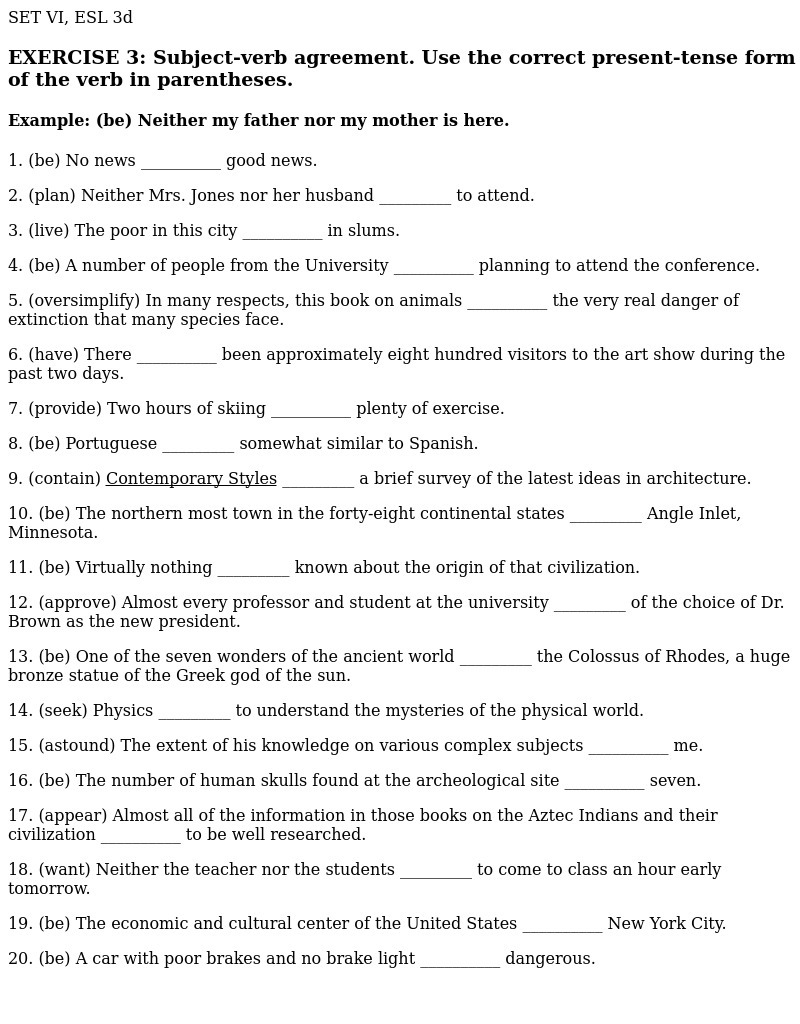 Subject-Verb Agreement Worksheet