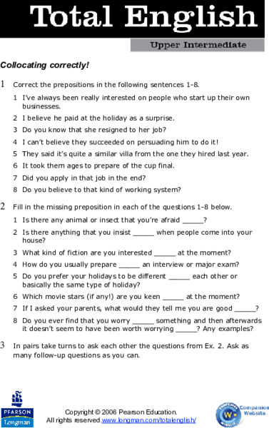 Total English Upper Intermediate: Collocating Correctly Worksheet