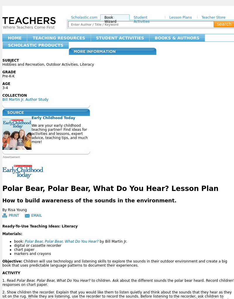 Polar Bear, Polar Bear, What Do You Hear? Lesson Plan Lesson Plan