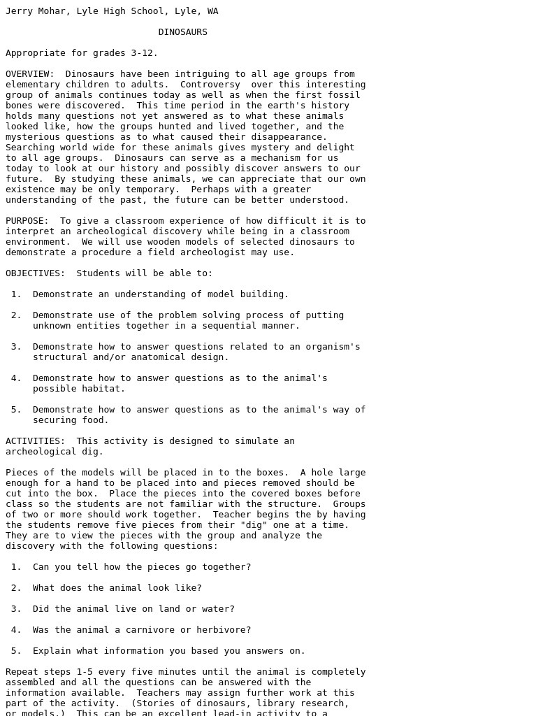 Dinosaurs Lesson Plan