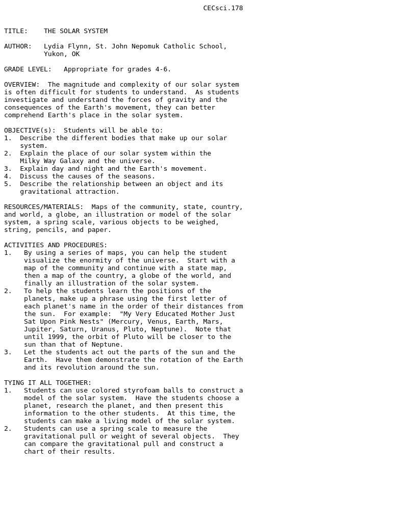 The Solar System Lesson Plan