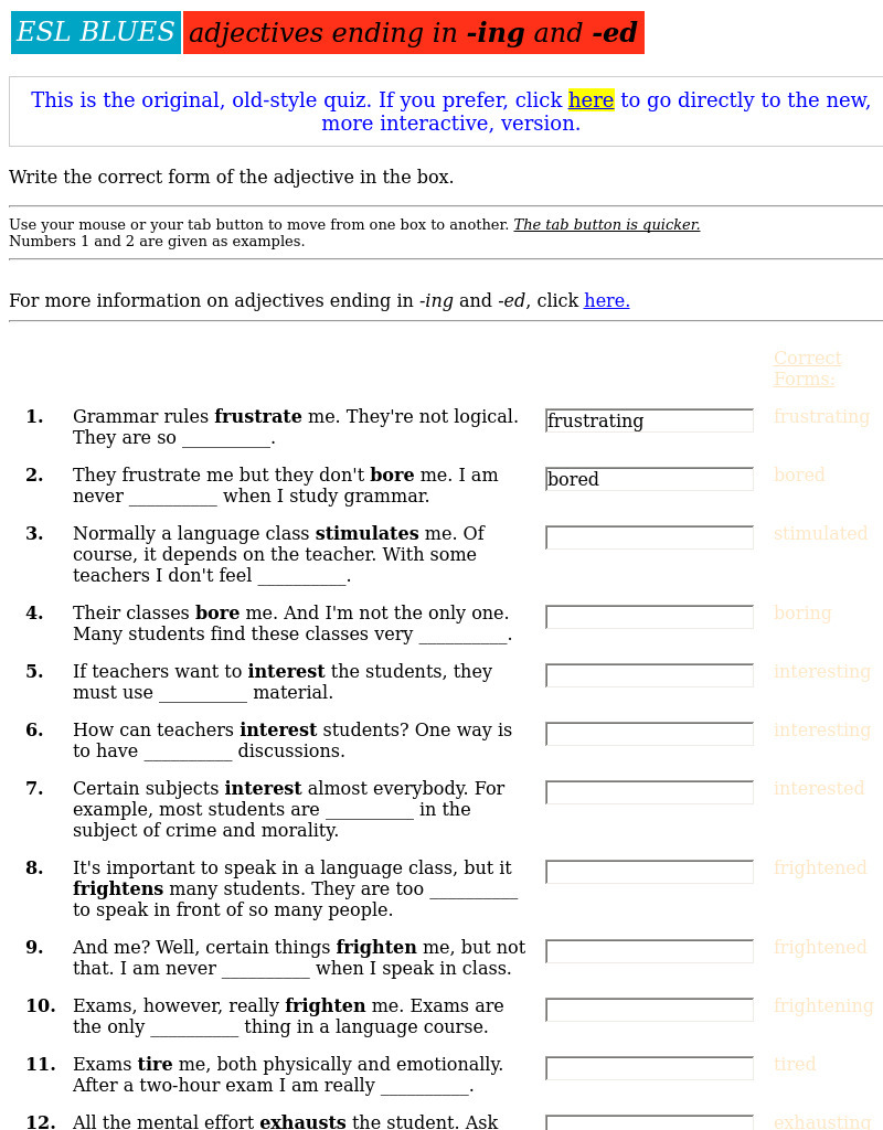 Adjectives Ending in -ing and -ed Interactive