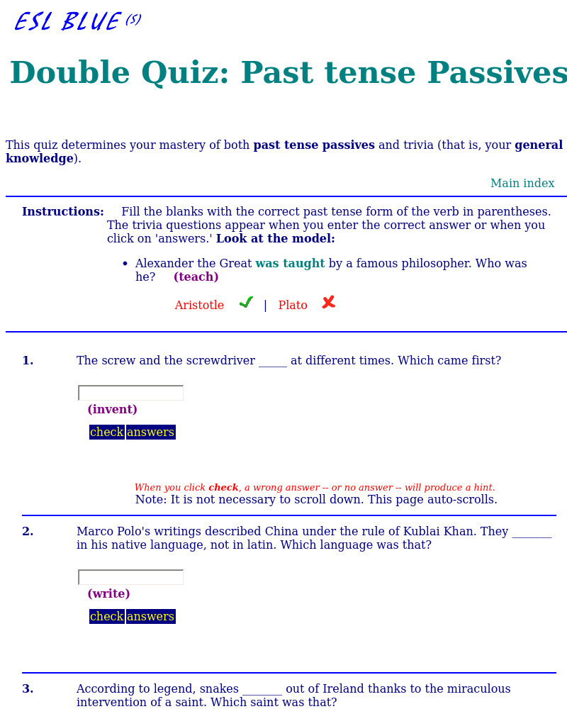Double Quiz: Past Tense Passives Interactive