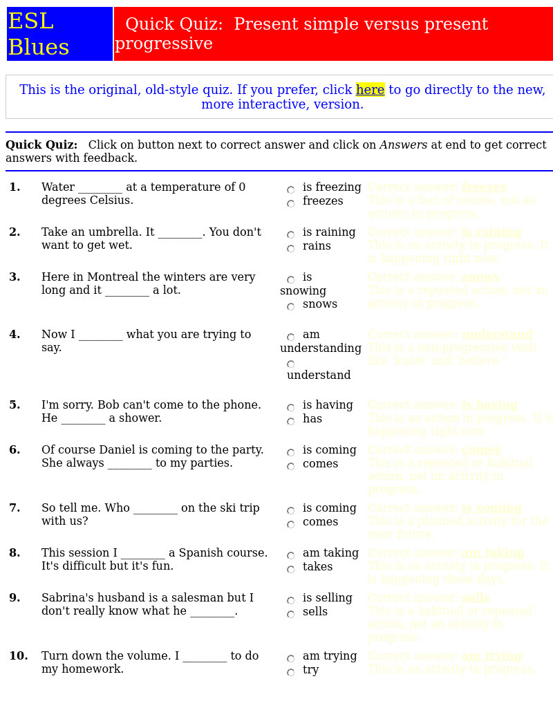 Quick Quiz: Present Simple Versus Present Progressive Interactive