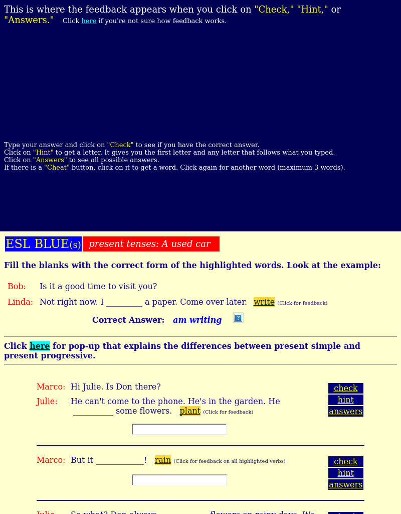 ESL Blue: Present Tenses Interactive