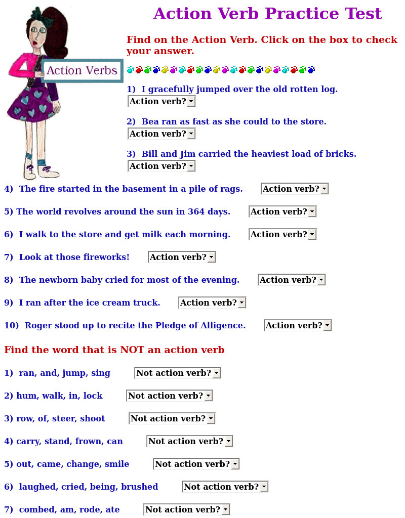 Action Verb Practice Test Interactive
