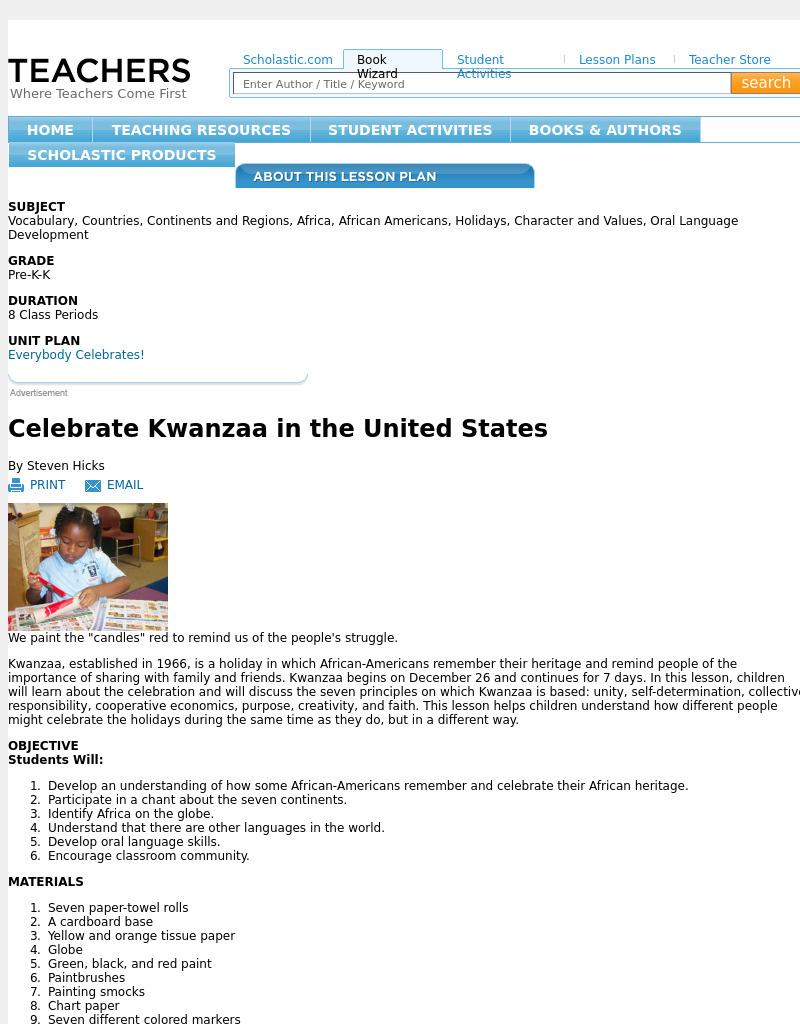 Celebrate Kwanzaa in the United States Lesson Plan