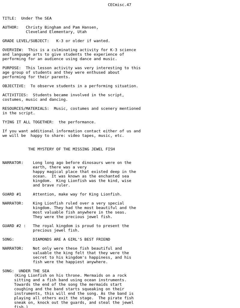 Under the Sea Lesson Plan