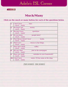 Adele's ESL Corner: Much/Many Interactive