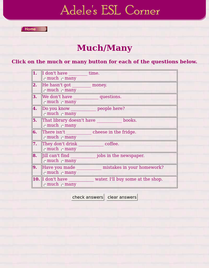 Adele's ESL Corner: Much/Many Interactive