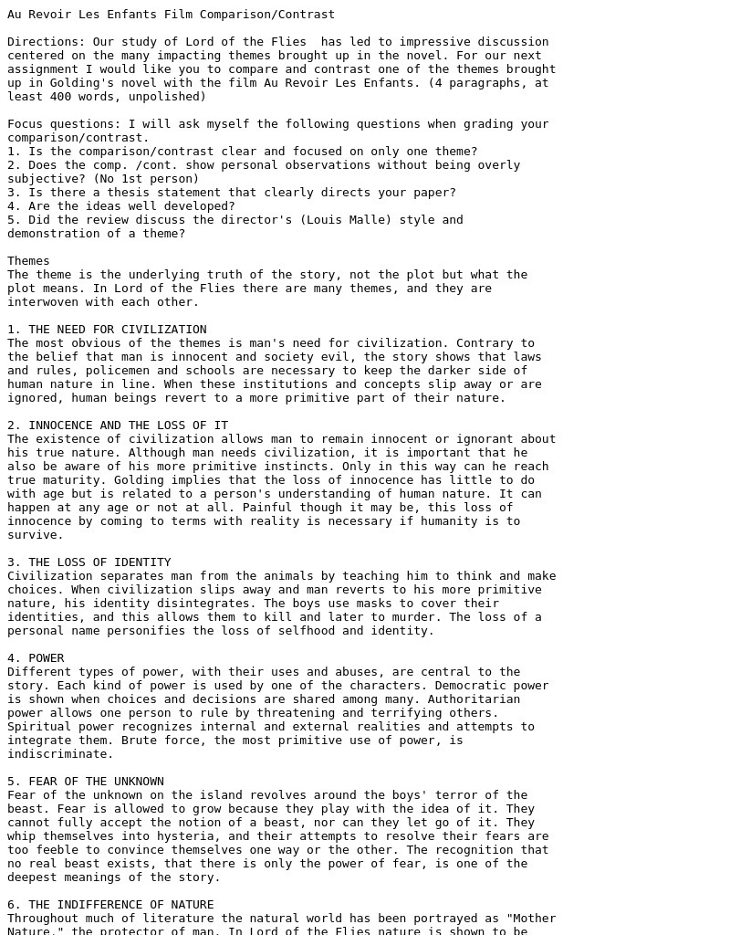Au Revoir Les Enfants Film Comparison/Contrast Unit Plan
