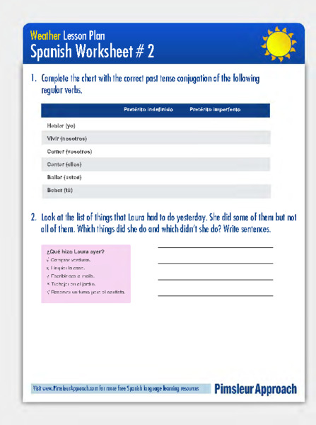 Past Tense Weather Worksheet Organizer