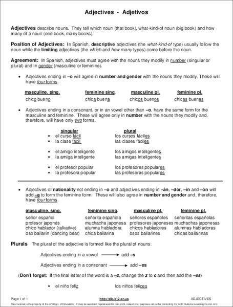 Adjectives Worksheet