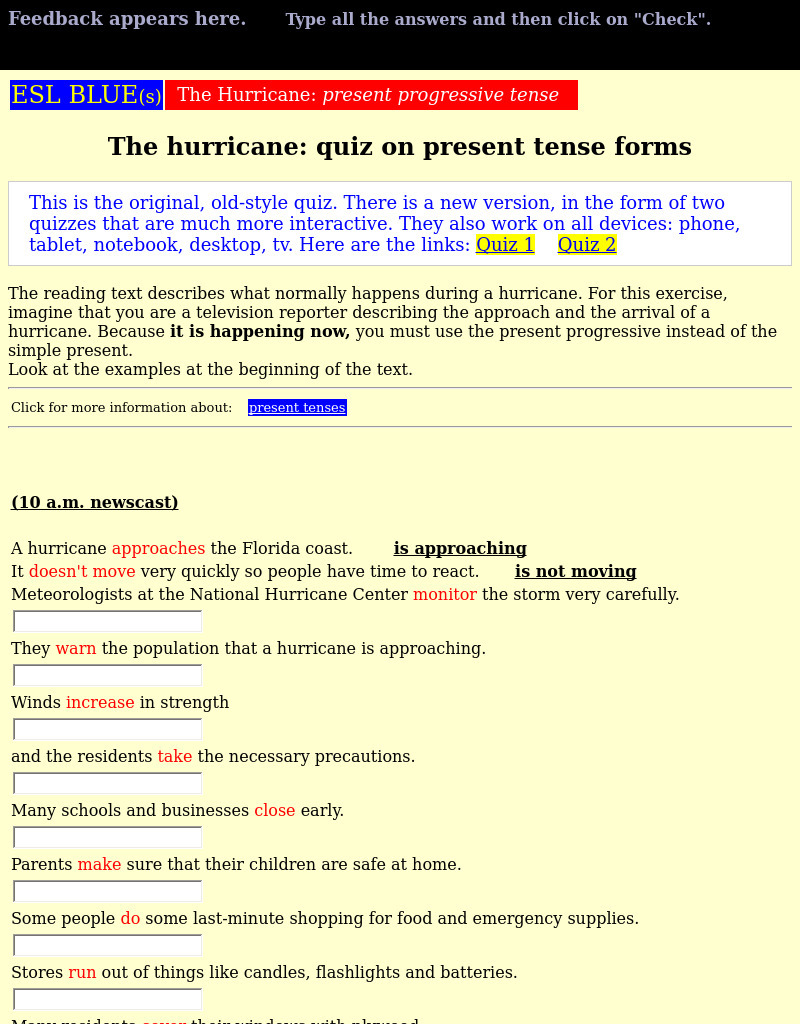 The Hurricane: Quiz on Present Tense Forms Interactive