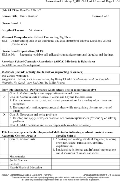 Think Positive! Lesson Plan