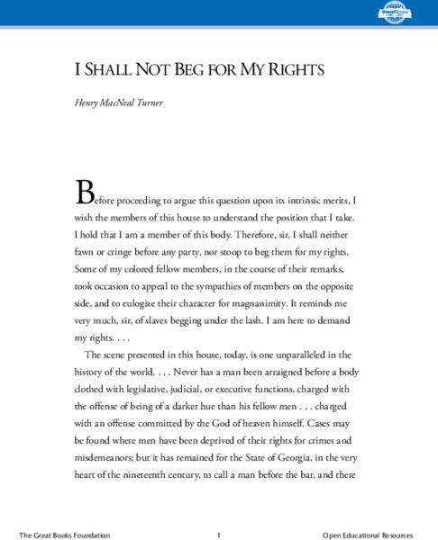 I Shall Not Beg for My Rights Worksheet