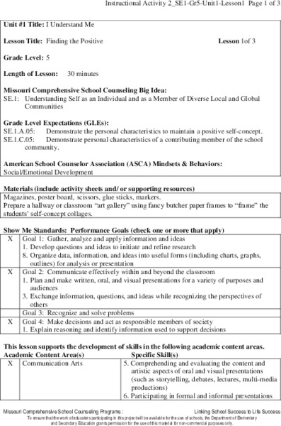 Finding the Positive Lesson Plan