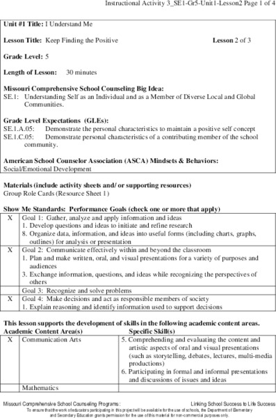 Keep Finding the Positive Lesson Plan