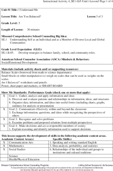 Are You Balanced? Lesson Plan