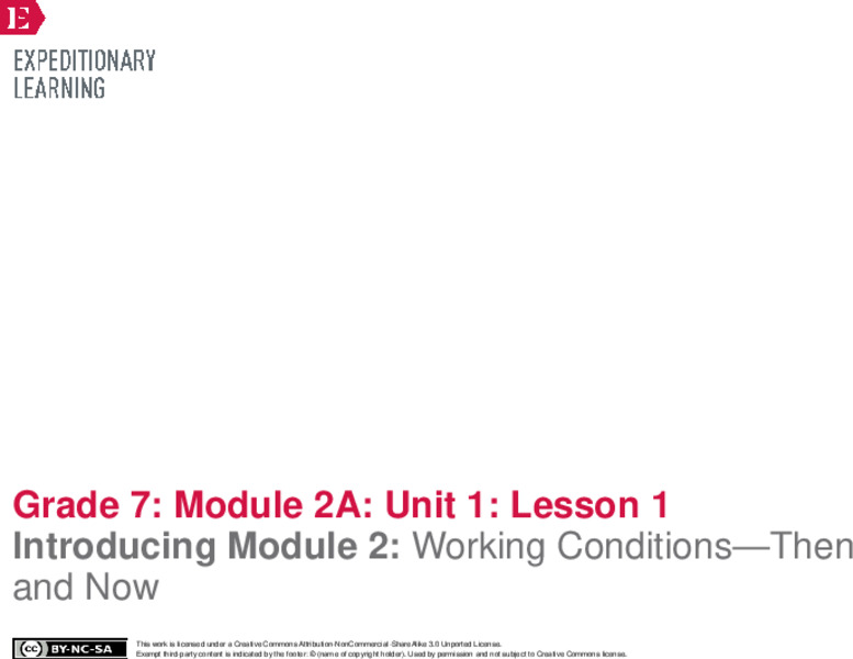 Introducing Module 2: Working Conditions—Then and Now Lesson Plan