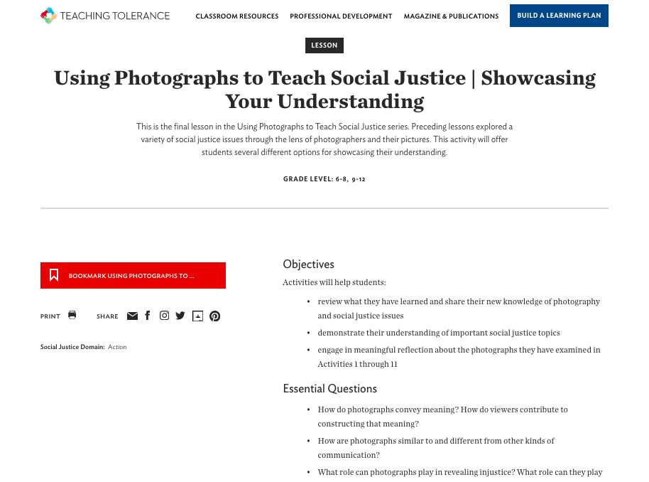 Using Photographs to Teach Social Justice | Showcasing Your Understanding Lesson Plan