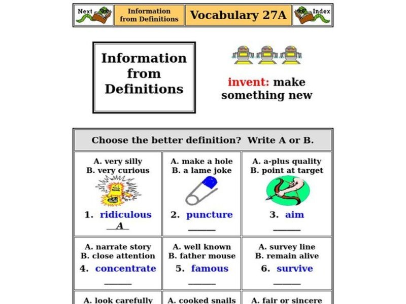 Information From Definitions Worksheet