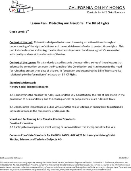 Protecting our Freedoms: The Bill of Rights Lesson Plan