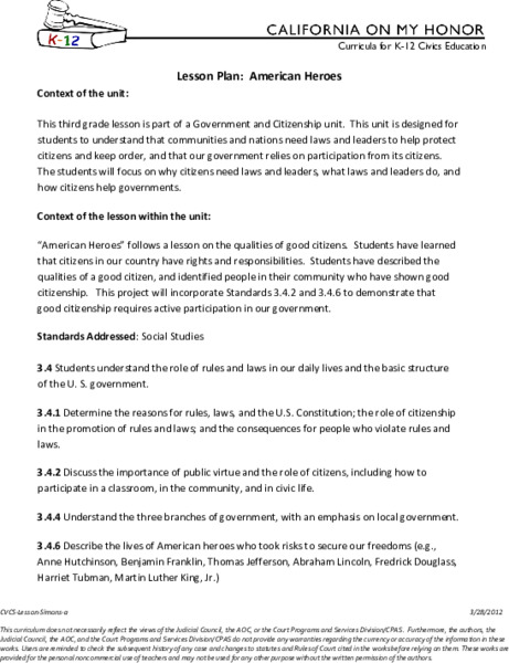 American Heroes Lesson Plan