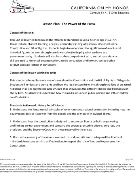 The Power of the Press: The First Amendment Lesson Plan