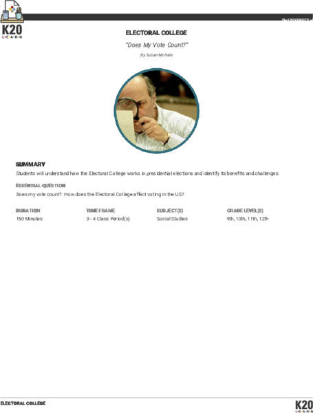 Electoral College: Does My Vote Count? Lesson Plan