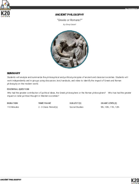 Ancient Philosophy: Greeks or Romans? Lesson Plan