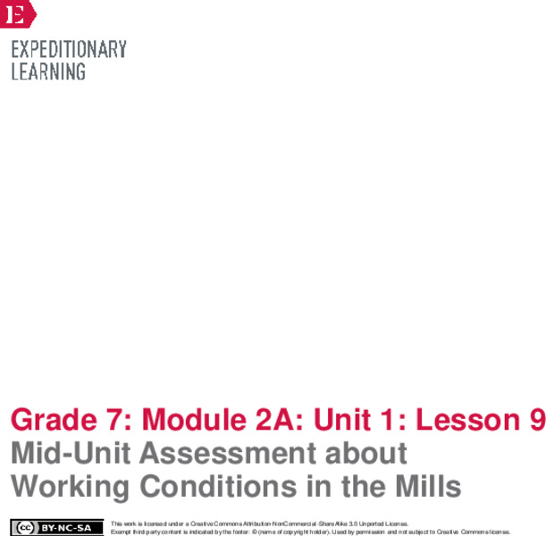 Mid-Unit Assessment about Working Conditions in the Mills Lesson Plan