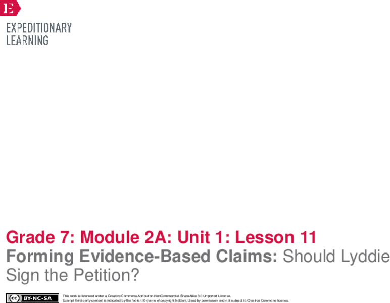 Forming Evidence-Based Claims: Should Lyddie Sign the Petition? Lesson Plan