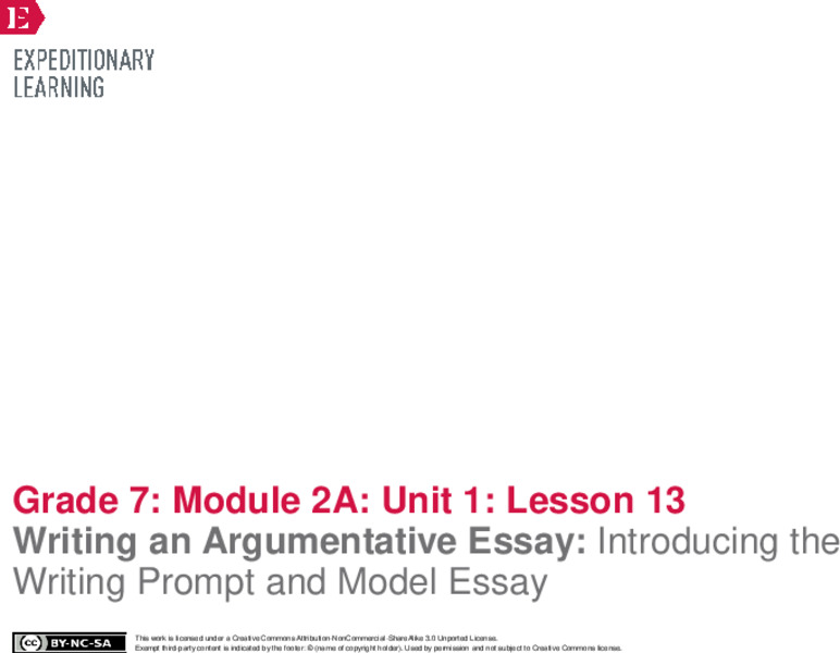 Writing an Argumentative Essay: Introducing the Writing Prompt and Model Essay Lesson Plan