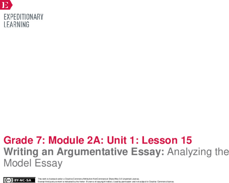 Writing an Argumentative Essay: Analyzing the Model Essay Lesson Plan